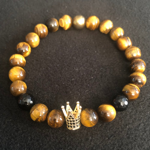 Yellow Tigers Eye and Black Onyx w/ Crown